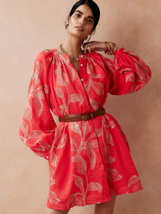 Embroidered Shirt Dress - Red Floral
