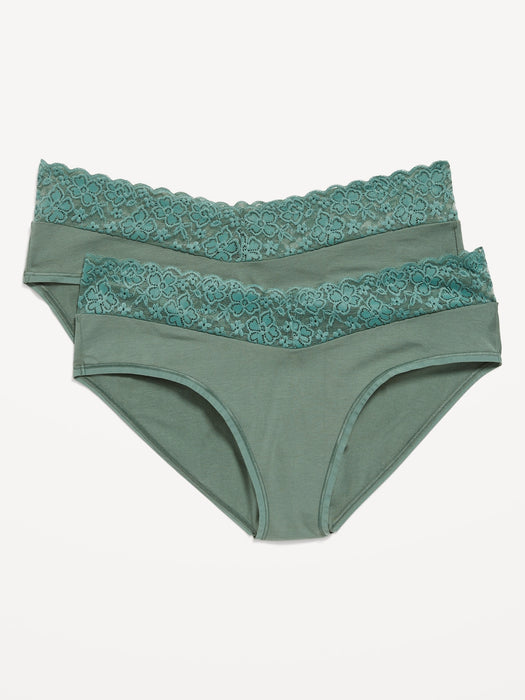 Maternity 2-Pack Lace-Trim Supima® Cotton-Blend Below-Bump Bikini Underwear - Green