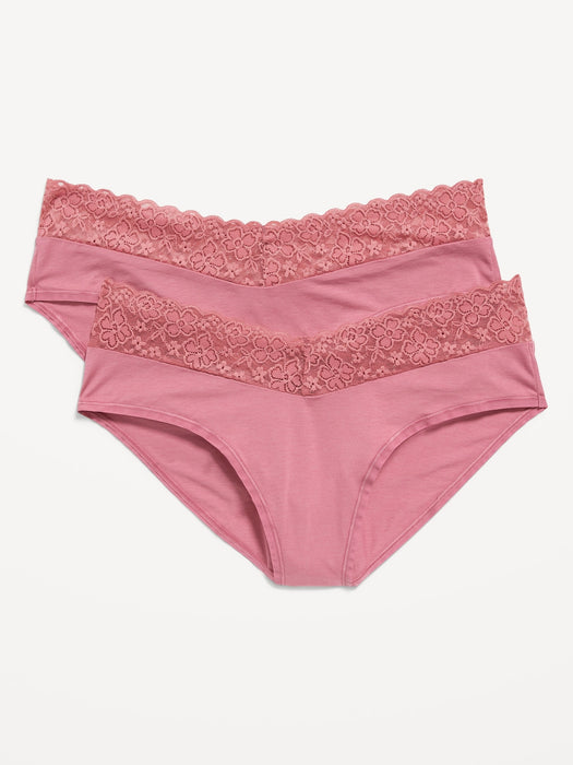 Maternity 2-Pack Lace-Trim Supima® Cotton-Blend Below-Bump Bikini Underwear - Pink