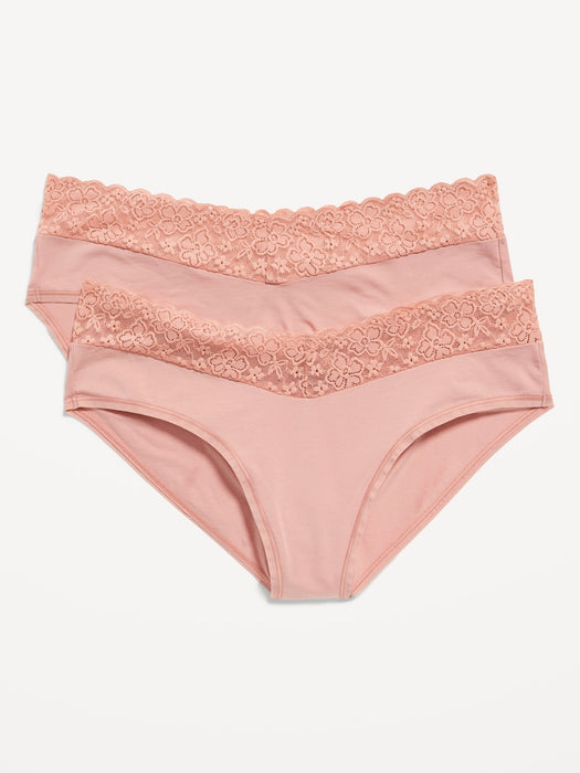 Maternity 2-Pack Lace-Trim Supima® Cotton-Blend Below-Bump Bikini Underwear