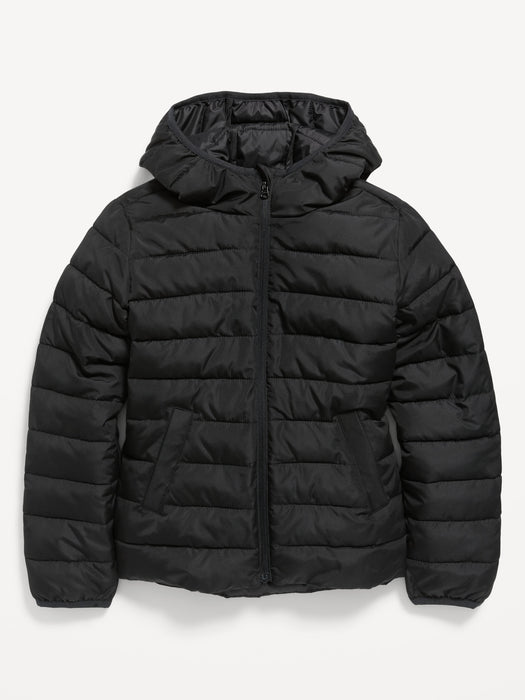 Water-Resistant Narrow-Channel Puffer Jacket for Girls - Black