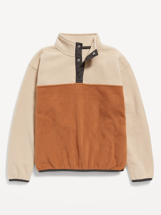 Micro Fleece 1/4-Snap-Button Color-Block Pullover Sweater for Boys - Beige