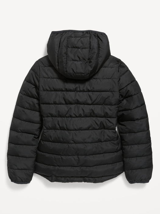 Water-Resistant Narrow-Channel Puffer Jacket for Girls - Black
