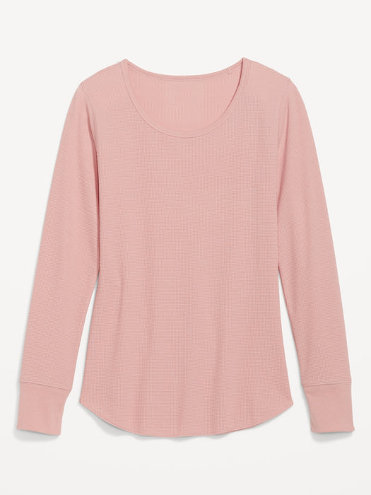 Printed Thermal-Knit Long-Sleeve Pajama Top for Women - Pink