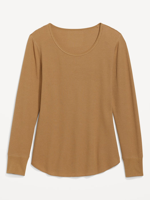 Printed Thermal-Knit Long-Sleeve Pajama Top for Women