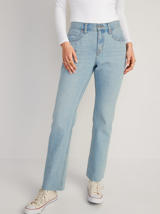 Mid-Rise Slouchy Boot-Cut Non-Stretch Cut-Off Jeans for Women