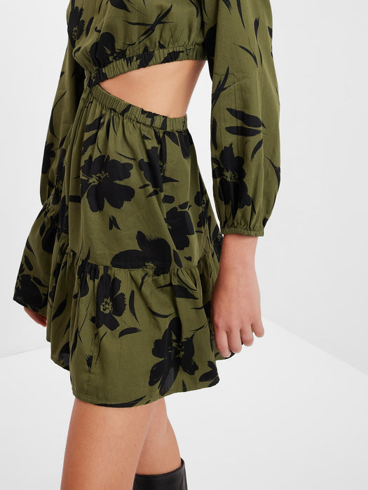 Criss-Cross Cutout Mini Dress - olive green & black floral GAP (International) Criss-Cross Cutout Mini Dress - olive green & black floral GAP (International)