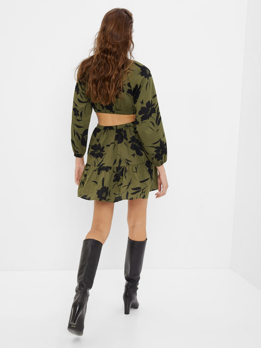 Criss-Cross Cutout Mini Dress - olive green & black floral GAP (International) Criss-Cross Cutout Mini Dress - olive green & black floral GAP (International)
