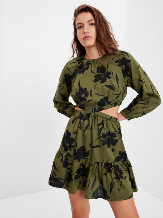 Criss-Cross Cutout Mini Dress - olive green & black floral GAP (International) Criss-Cross Cutout Mini Dress - olive green & black floral GAP (International)