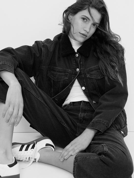 Oversized Icon Denim Sherpa Jacket with Washwell