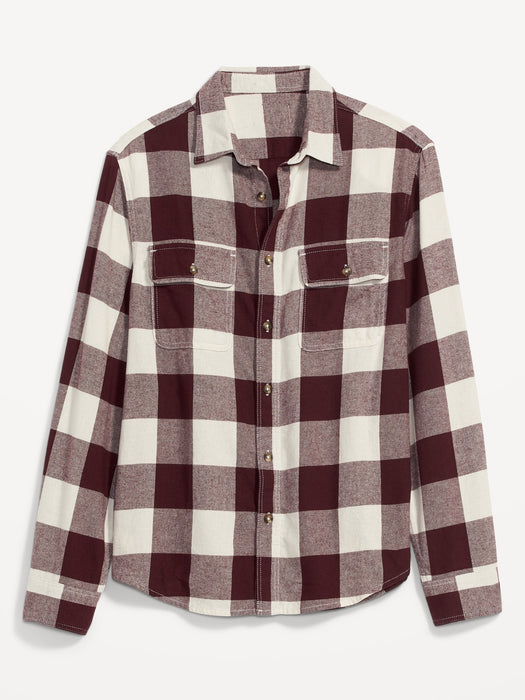 Regular-Fit Plaid Double-Brushed Flannel Shirt for Men