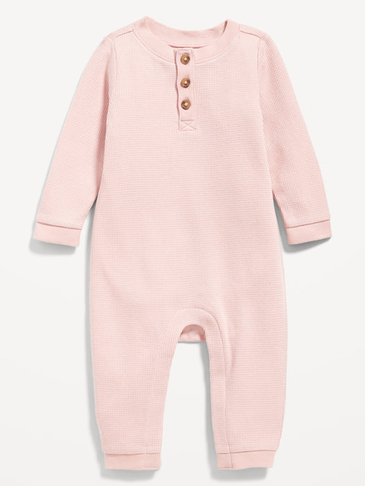 Unisex Thermal-Knit Henley One-Piece for Baby
