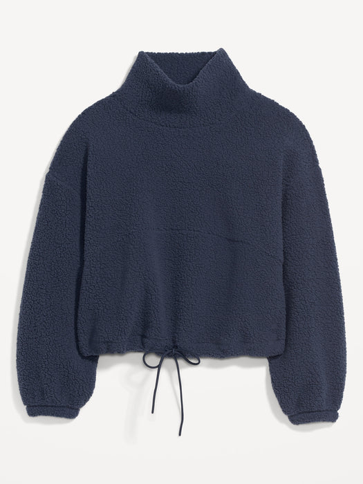 Cropped Sherpa Turtleneck Sweater for Women - Blue