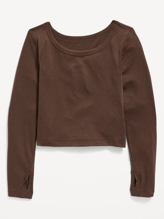 UltraLite Rib-Knit Long-Sleeve Scoop-Neck Top for Girls