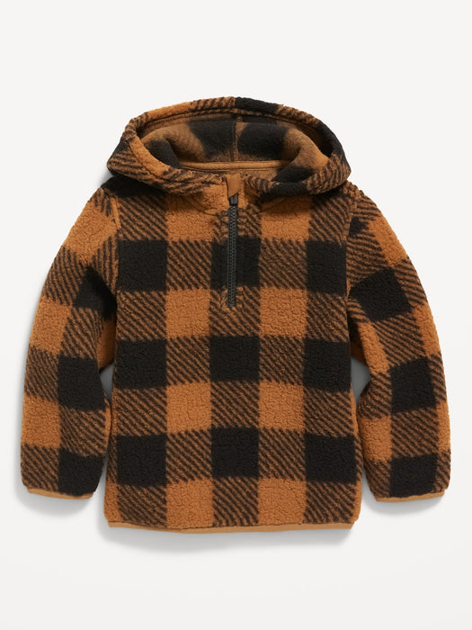 Hooded 1/4-Zip Printed Sherpa Pullover for Toddler Boys