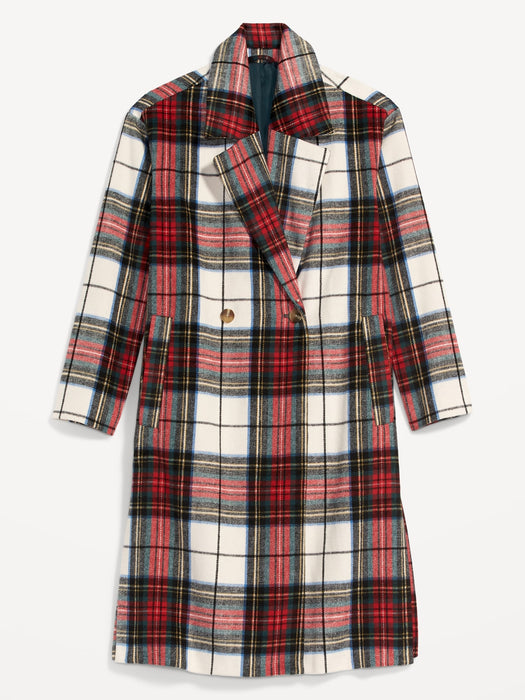 Long Slouchy Double-Breasted Coat for Women - White