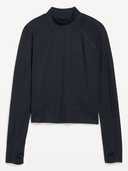 CozeCore Mock-Neck Cropped Rib-Paneled Top for Women