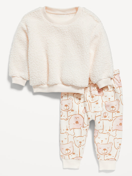 Unisex Sherpa Sweatshirt and Jogger Pants Set for Baby