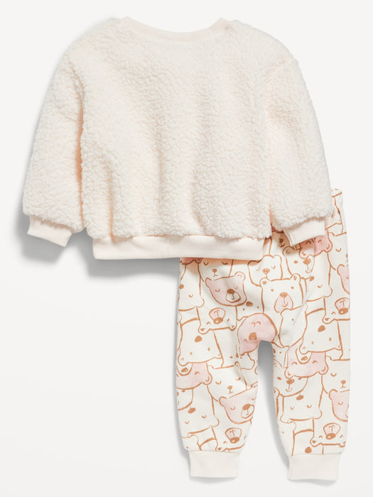 Unisex Sherpa Sweatshirt and Jogger Pants Set for Baby