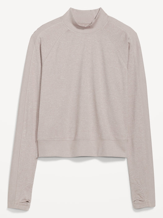 CozeCore Mock-Neck Cropped Rib-Paneled Top for Women