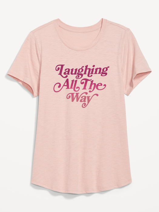 EveryWear Slub-Knit Holiday Graphic T-Shirt for Women - Pink