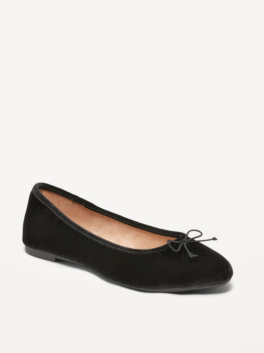 Velvet Bow-Tie Ballet Flat Shoes for Women