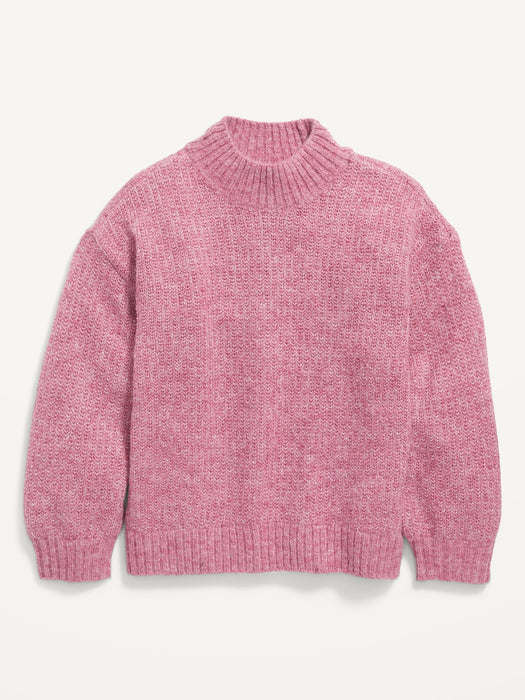 Cozy Mock-Neck Shaker-Stitch Cocoon Sweater for Girls