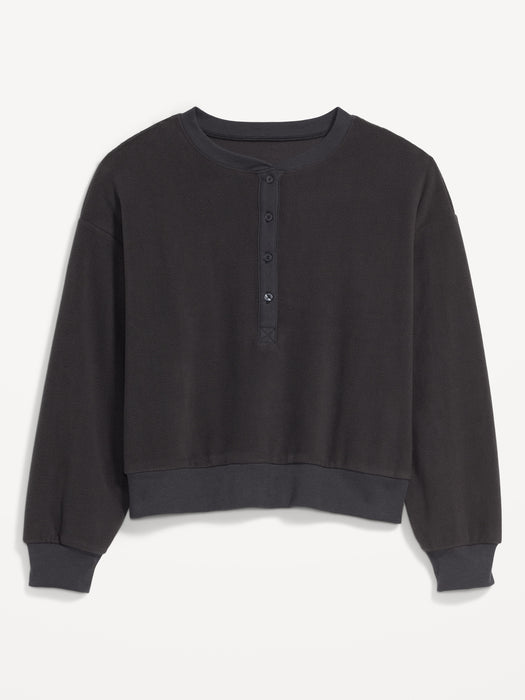 Microfleece Henley Lounge Sweatshirt for Women