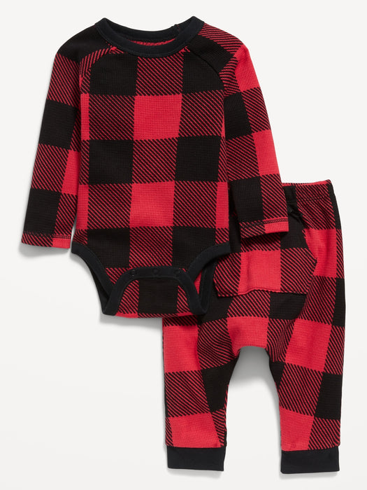 Unisex 2-Piece Long-Sleeve Thermal-Knit Bodysuit and Leggings Set for Baby - Multi