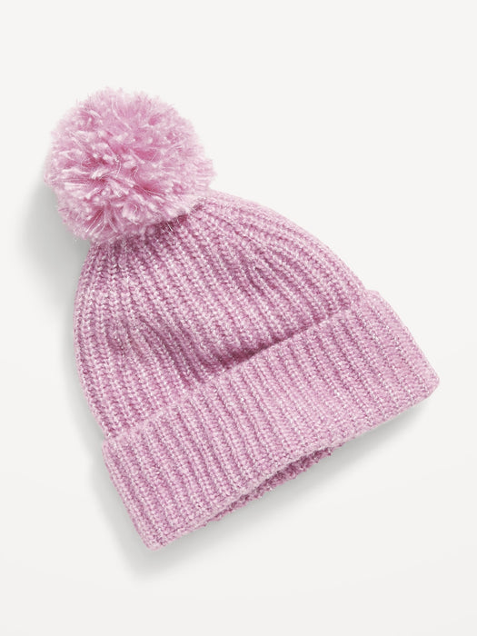 Cozy Sweater-Knit Pom-Pom Beanie Hat for Girls