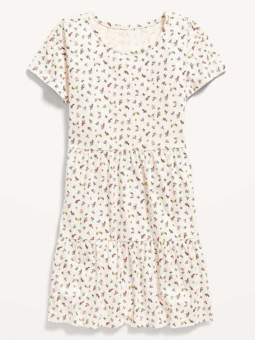Short-Sleeve Printed Jersey-Knit Swing Dress for Girls