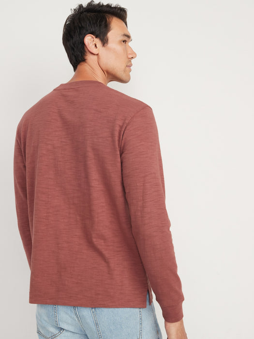 Slub-Knit Long-Sleeve Pocket T-Shirt for Men
