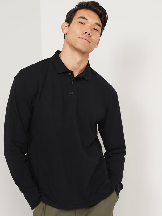 Moisture-Wicking Long-Sleeve Pro Polo Shirt for Men - Black