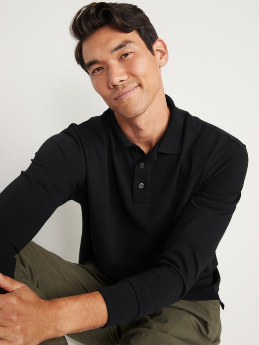 Moisture-Wicking Long-Sleeve Pro Polo Shirt for Men - Black