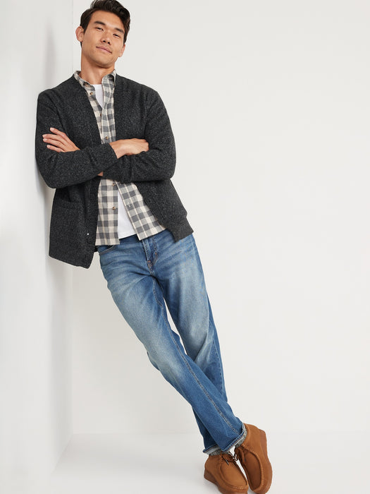 Loose-Fit V-Neck Button-Front Cardigan Sweater for Men - Black