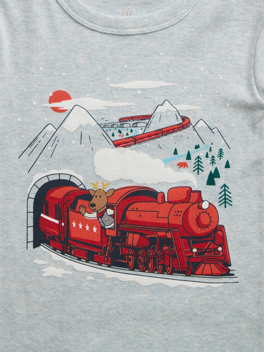 babyGap 100% Organic Cotton Winter Train PJ Set - light blue heather