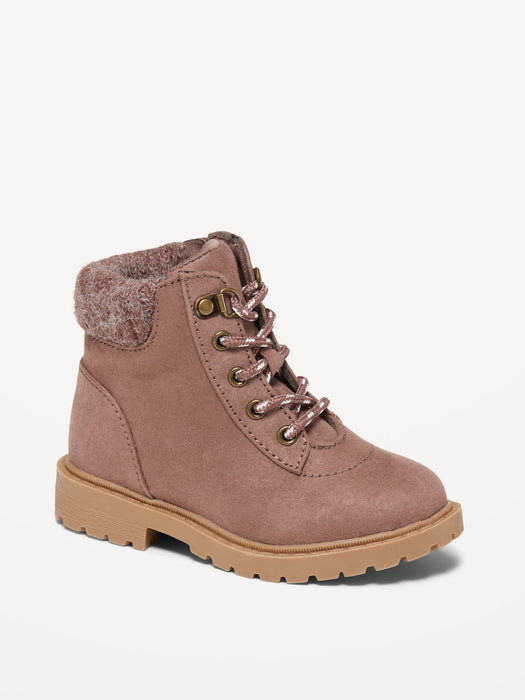 Faux-Suede Sweater-Cuff Lace-Up Boots for Toddler Girls