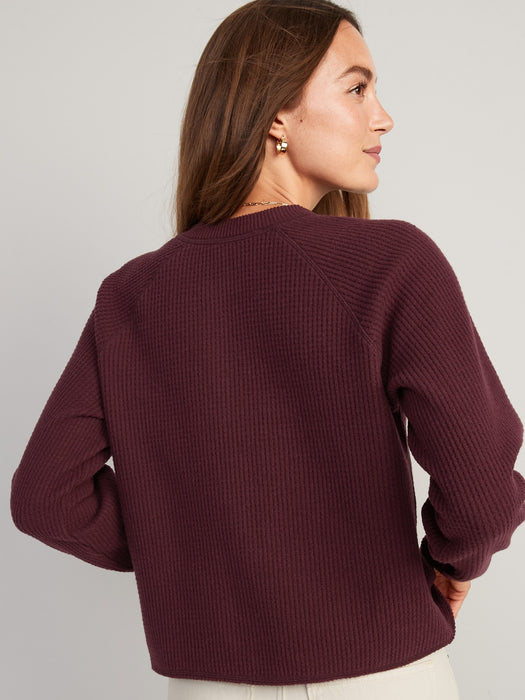 Thermal-Knit Raglan-Sleeve Henley T-Shirt for Women