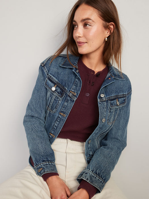 Thermal-Knit Raglan-Sleeve Henley T-Shirt for Women