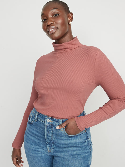 Rib-Knit Turtleneck Top for Women - Red