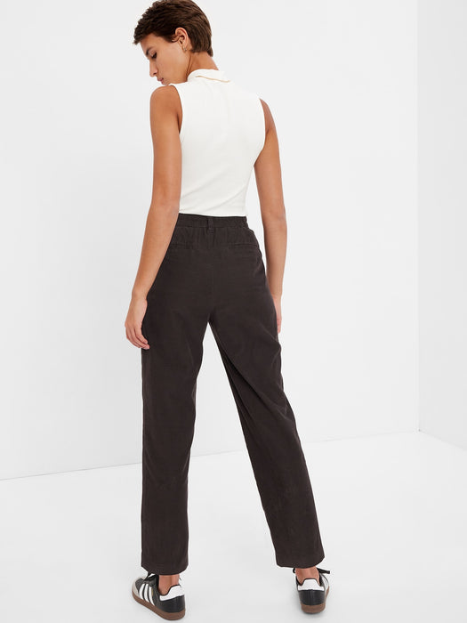 High Rise Pleated Taper Corduroy Pants with Washwell