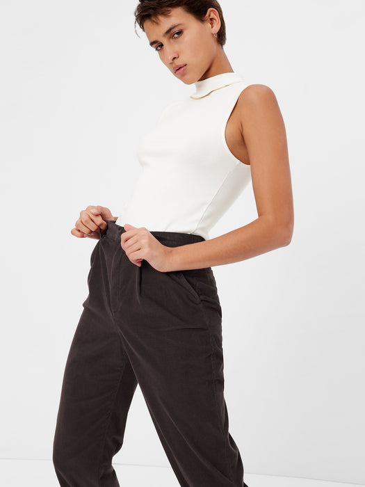 High Rise Pleated Taper Corduroy Pants with Washwell