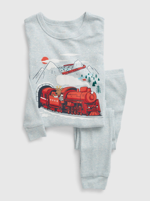 babyGap 100% Organic Cotton Winter Train PJ Set - light blue heather