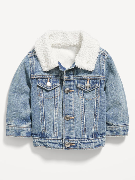 Unisex Sherpa-Collar Cozy-Lined Jean Jacket for Baby - Blue