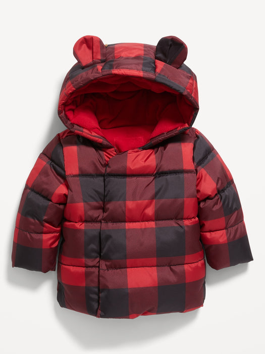 Unisex Hooded Frost Free Plaid Puffer Jacket for Baby - Multi