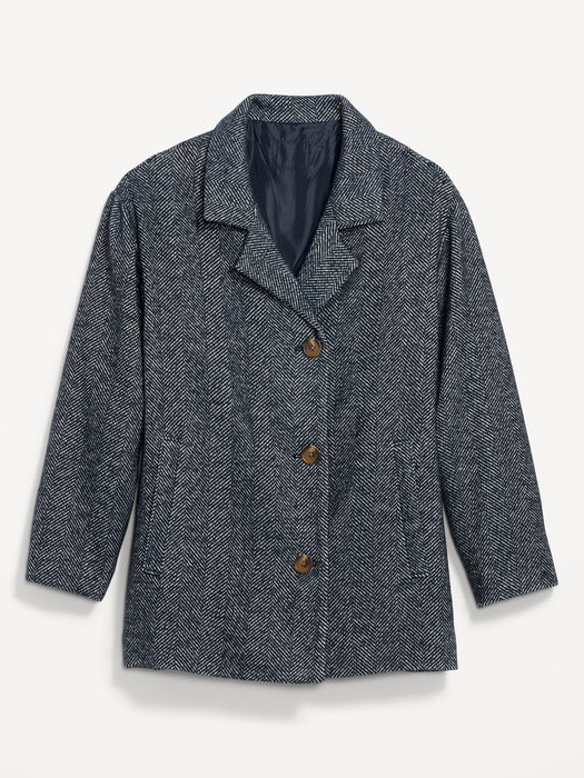 Soft-Brushed Herringbone Button-Front Car Coat for Women