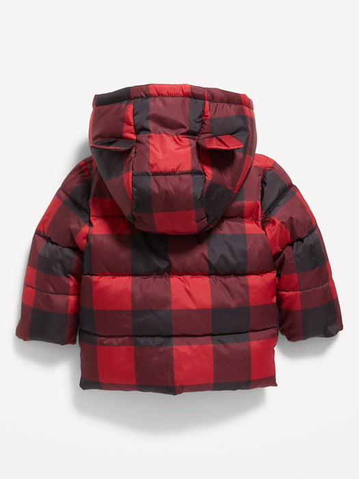 Unisex Hooded Frost Free Plaid Puffer Jacket for Baby - Multi