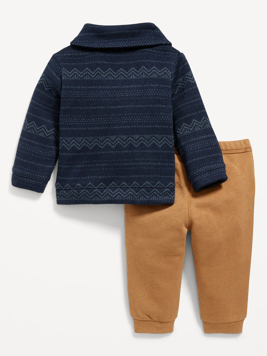 2-Piece Shawl-Collar Sweater and Jogger Sweatpants Set for Baby - Blue