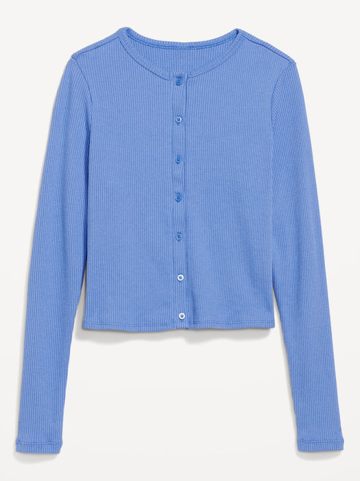 Cropped Rib-Knit Button-Down T-Shirt for Women