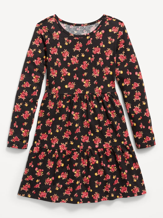 Tiered Printed Jersey-Knit Swing Dress for Girls
